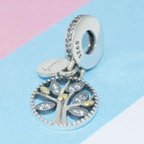 925 Sterling Silver Interlocking Hearts Family Tree Dangle Bead
