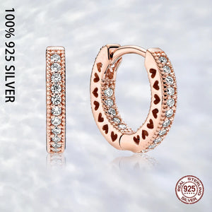 925 Silver 3 Sparkle Heart Hoop Earrings Wedding Party Jewelry