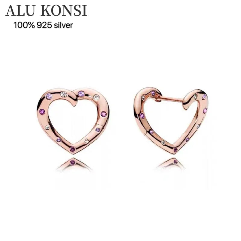 925 Silver Heart Earrings with Crystal for Women