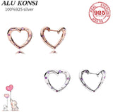 925 Silver Heart Earrings with Crystal for Women