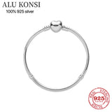 925 Silver Pan Bracelet Love Heart Snake Chain Bangle For Women
