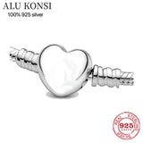 925 Silver Pan Bracelet Love Heart Snake Chain Bangle For Women