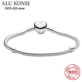 925 Silver Pan Bracelet Love Heart Snake Chain Bangle For Women