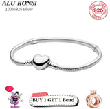 925 Silver Pan Bracelet Love Heart Snake Chain Bangle For Women
