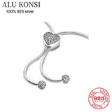 925 Silver Pan Bracelet Love Heart Charm Bangle