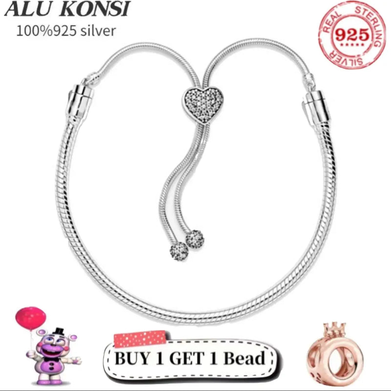 925 Silver Pan Bracelet Love Heart Charm Bangle