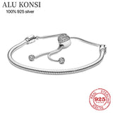 925 Silver Pan Bracelet Love Heart Charm Bangle