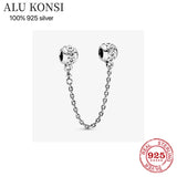 925 Silver Heart Crystal Bead Bracelet Safety Chain DIY Jewelry