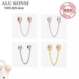 925 Silver Heart Crystal Bead Bracelet Safety Chain DIY Jewelry