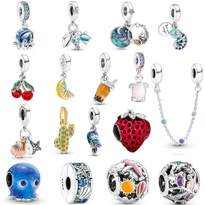 925 Sterling Ocean Jellyfish Shell Cherry Charm Bead DIY Women Jewelry