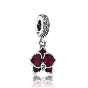 Orchid Pendant Charm Silver 925 CZ Bead DIY Women Jewelry