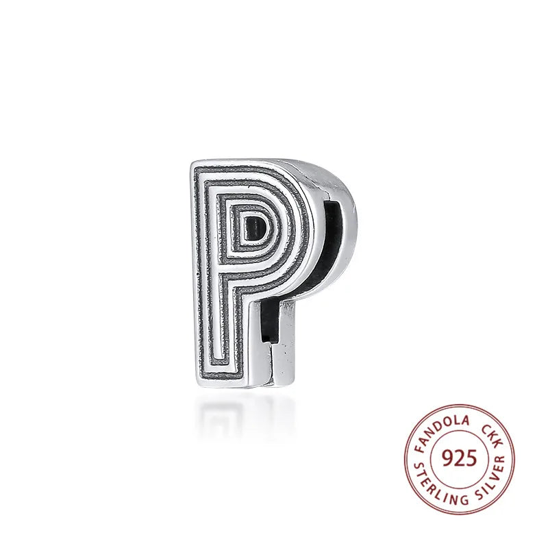 Silver Letter P Clip Stopper Beads for Jewelry Making
