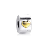925 Silver Heart Clip Charms with 14K for Woman Bracelets Beads