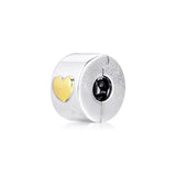 925 Silver Heart Clip Charms with 14K for Woman Bracelets Beads
