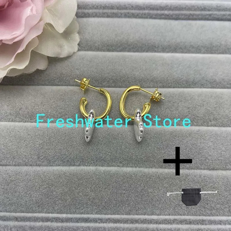 Silver 925 Imitation Original Stud Earrings for Women Natural Pearls