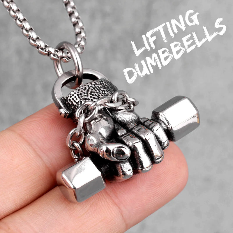 Fitness Dumbbell Men Necklaces Punk Stainless Steel Jewelry