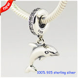 Dolphin Silver Charms with CZ 925 Sterling Silver Beads