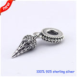 Ice Cream Silver Charm With Red CZ 925 Sterling Silver Bead