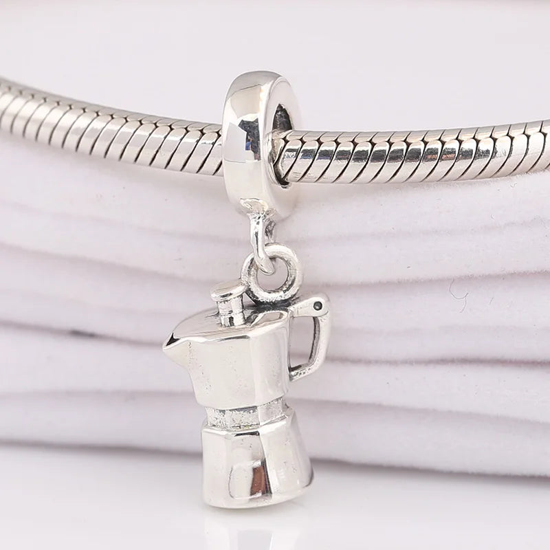 925 Silver Espresso Can Dangle Charm Beads for Women DIY Jewelry