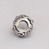 925 Sterling Silver Butterfly Charm Pink CZ Bead Necklace DIY Jewelry