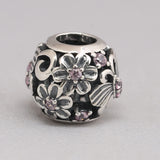 925 Sterling Silver Butterfly Charm Pink CZ Bead Necklace DIY Jewelry