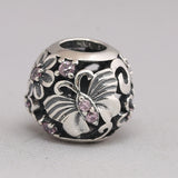 925 Sterling Silver Butterfly Charm Pink CZ Bead Necklace DIY Jewelry