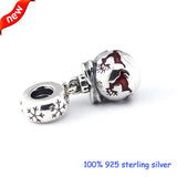 Christmas Ornament Silver Charms Red Enamel 925 Sterling Silver Beads