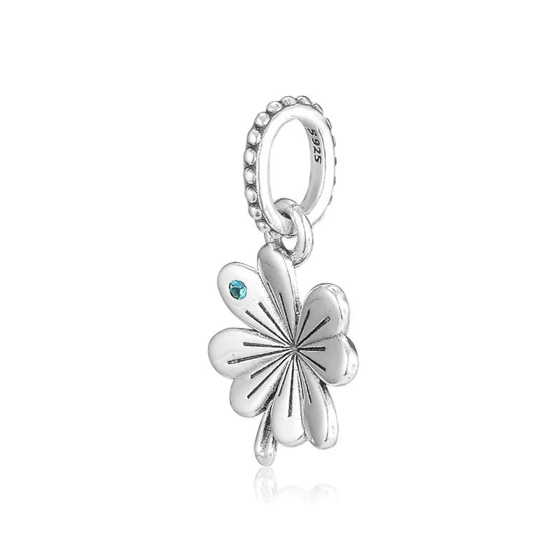 925 Sterling Silver Four-Leaf Clover Charm Beads for Jewelry Making