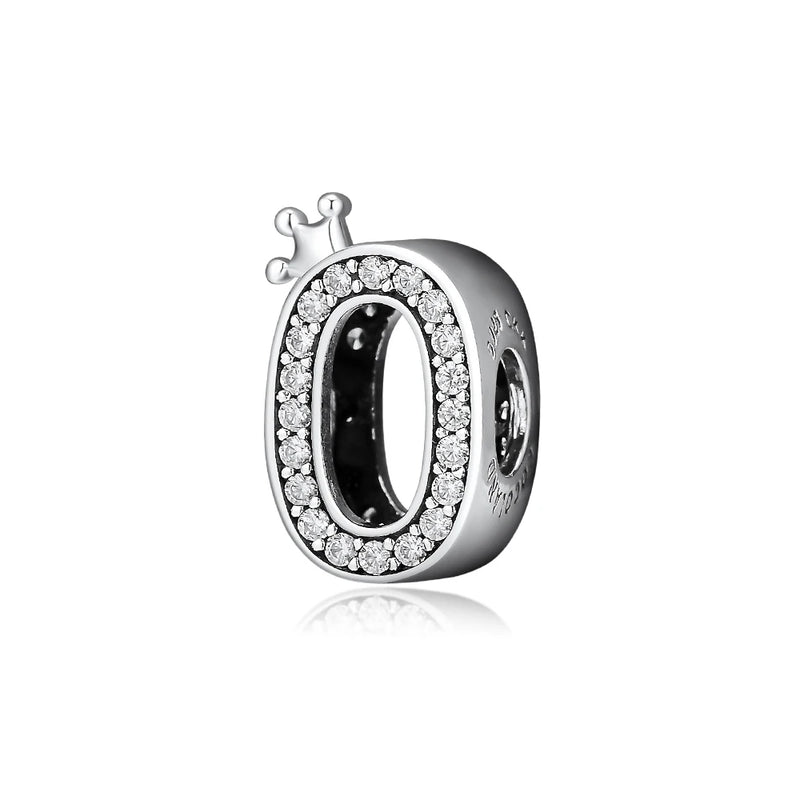925 Sterling Silver Sparkling Number 0 Charms Beads for Jewelry Making