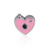 925 Silver Camera Heart Charm with Pink Enamel & CZ Beads