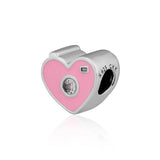 925 Silver Camera Heart Charm with Pink Enamel & CZ Beads