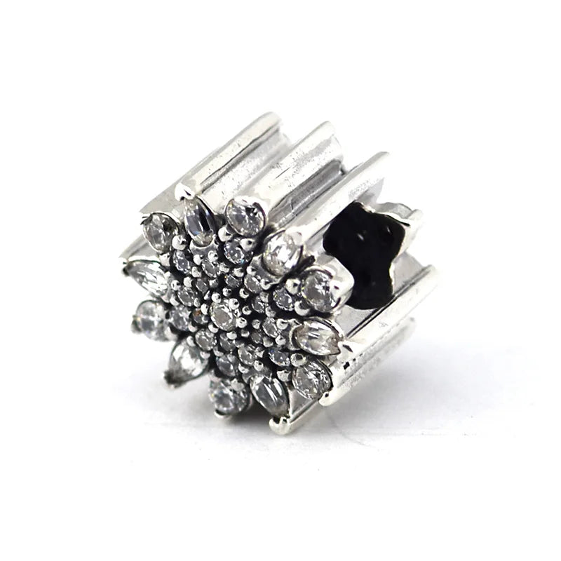 925 Silver Beads Ice Crystal Silver Charm Clear CZ DIY Jewelry
