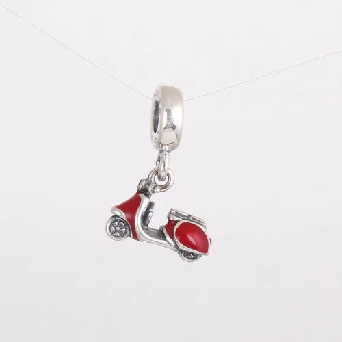 925 Silver Charms Motorcycle Threaded Beads Women DIY Making Jewelry