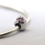 Cupcake Beads with Light Pink Enamel 925 Sterling Silver