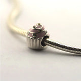 Cupcake Beads with Light Pink Enamel 925 Sterling Silver