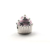 Cupcake Beads with Light Pink Enamel 925 Sterling Silver