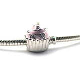 Cupcake Beads with Light Pink Enamel 925 Sterling Silver