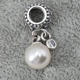 925 Silver Luminous Elegance Beads Charms with Pearl & Clear CZ