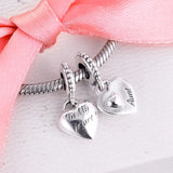 925 Silver Aunt & Niece Split Heart Dangle Charms Beads
