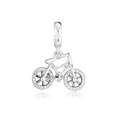 925 Silver Bicycle Dangle Charms Clear CZ Women DIY Beads