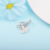 925 Silver Cats & Hearts Dangle Charm CZ Bead for Jewelry Making