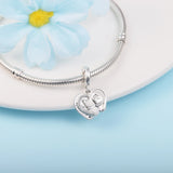 925 Silver Cats & Hearts Dangle Charm CZ Bead for Jewelry Making
