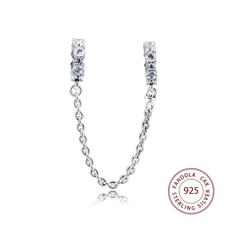 925 Silver CZ Safety Chain Charms Beads for Jewelry Making