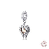 925 Silver Club Angel Wings & Heart Charms Beads DIY Jewelry