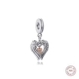925 Silver Club Angel Wings & Heart Charms Beads DIY Jewelry
