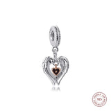 925 Silver Club Angel Wings & Heart Charms Beads DIY Jewelry