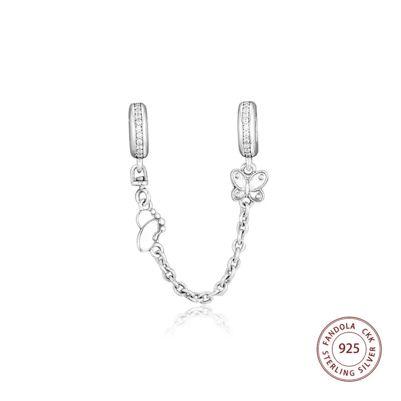 925 Silver Decorative Butterflies Safety Chain Charms Beads