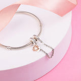 925 Sterling Silver Family Heart Safety Chain Charms Beads DIY Jewelry Making