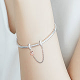 925 Sterling Silver Family Heart Safety Chain Charms Beads DIY Jewelry Making