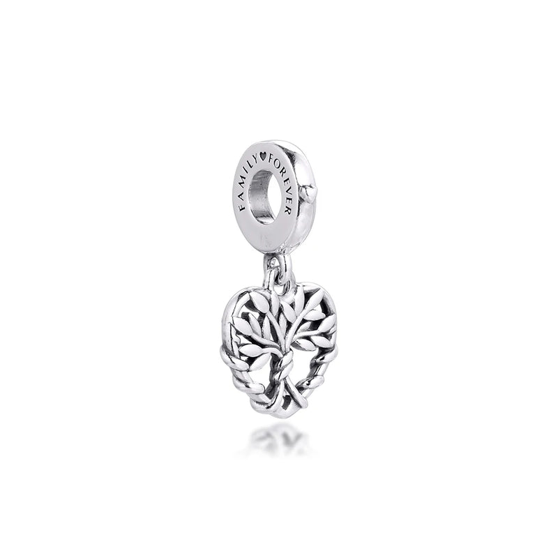 925 Sterling Silver Heart Family Tree Dangle Charms for Bracelet